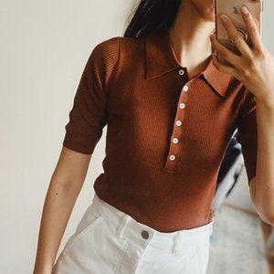 Everlane Merino Wool Polo Sweater in Cocoa Brown